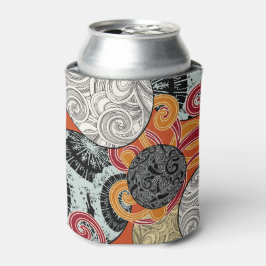 Porta-lata Padrão de redemoinho retrô abstrato em vermelho