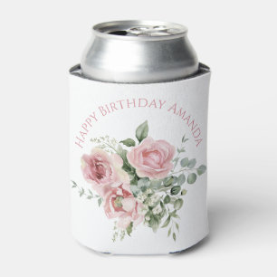 Porta-lata Padrão de Rosa Rosa Bege em Aquarela