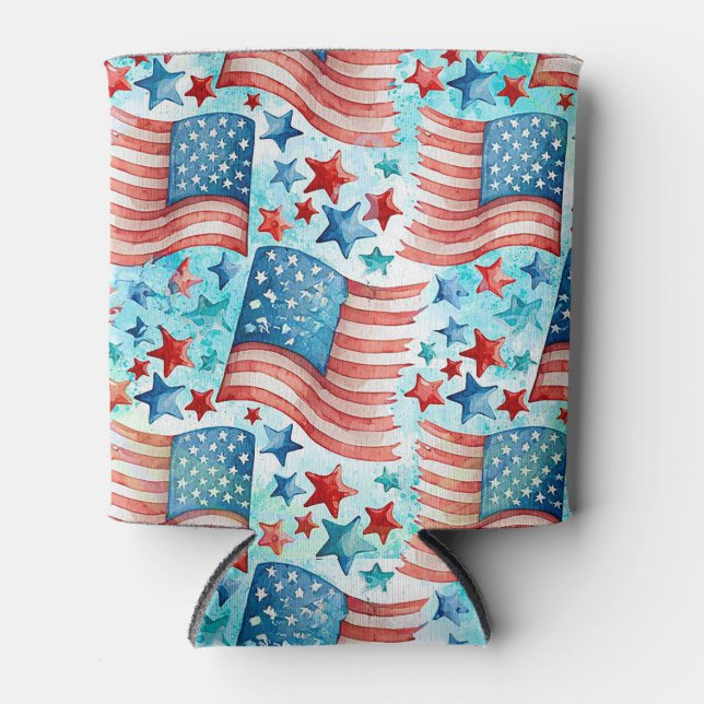 Porta-lata Padrão de Sinalizador Americano de Aquarela (Frente)