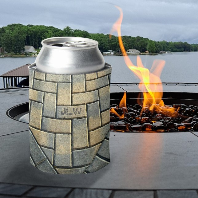 Porta-lata Padrão de Tijolo Amarelo e Cinza com Iniciais (Criador carregado)