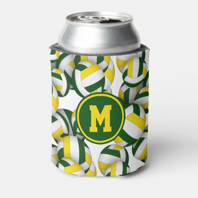 Porta-lata Padrão de volleybolas de ouro verdes com monograma (Can Back)
