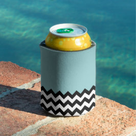 Porta-lata Padrão de ziguezague preto e branco, Chevron, azul