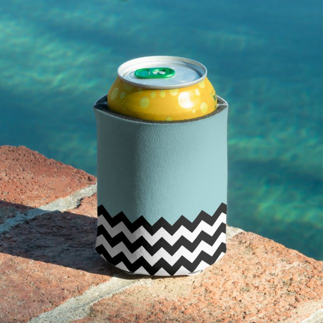 Porta-lata Padrão de ziguezague preto e branco, Chevron, azul (Piscina in situ)