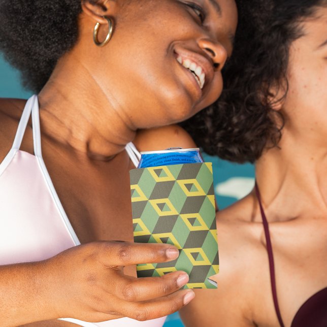 Porta-lata Padrão dos quadrados de ilusão 3D (Can Coolers)