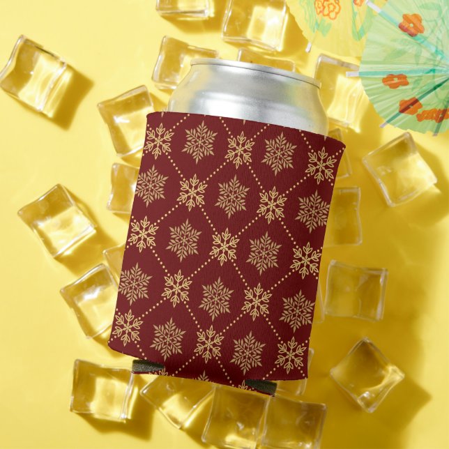 Porta-lata Padrão Dourado de flocos de neve de Natal elegante (Verão in situ)