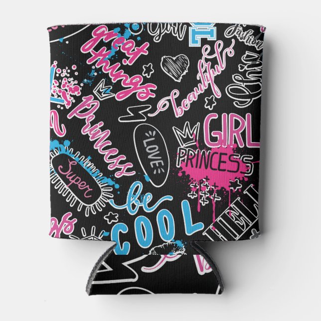 Porta-lata Padrão feminino com slogan caligráfico, corações,  (Frente)