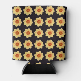Porta-lata Padrão Floral Amarelo Dahlia em Preto