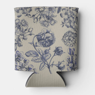 Porta-lata Padrão Floral Botânico Toile Azul Vintage