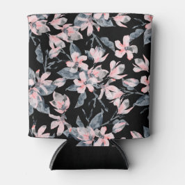 Porta-lata Padrão Floral de Aquarela Rosa e Cinza