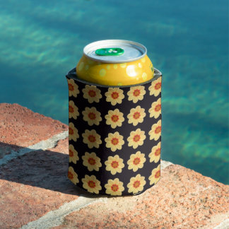 Porta-lata Padrão Floral de Dália Amarela em Preto