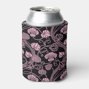 Porta-lata Padrão Floral Retro Rosa no Preto