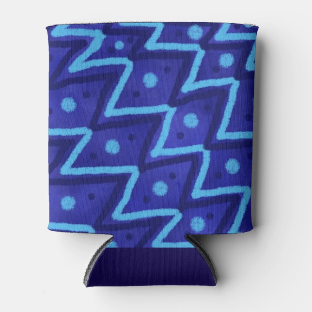 Porta-lata Padrão Funky de Pontos Zig Zags Azuis (Frente)