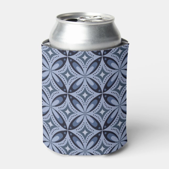 Porta-lata Padrão Geométrico Azul Estilo Retro (Can Front)