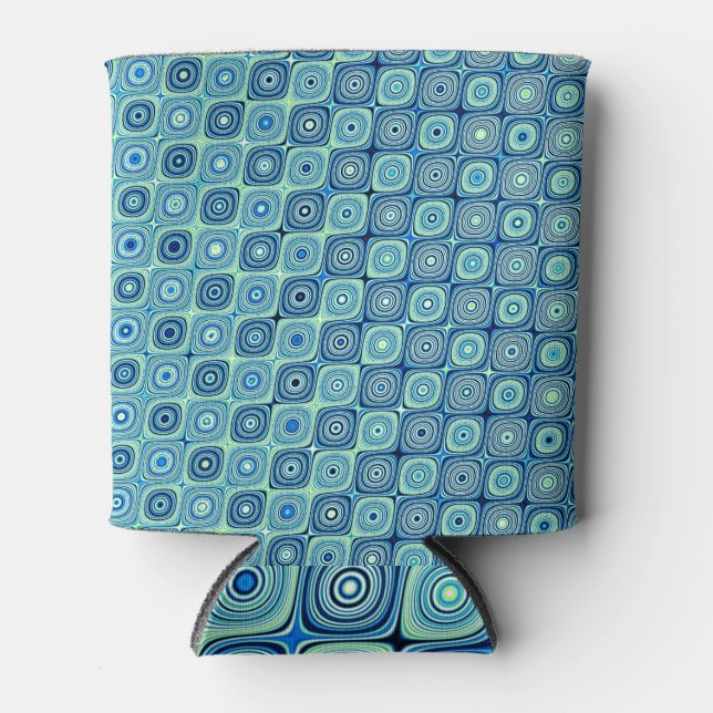 Porta-lata Padrão Geométrico de Abstrato Azul Ornamental. (Frente)