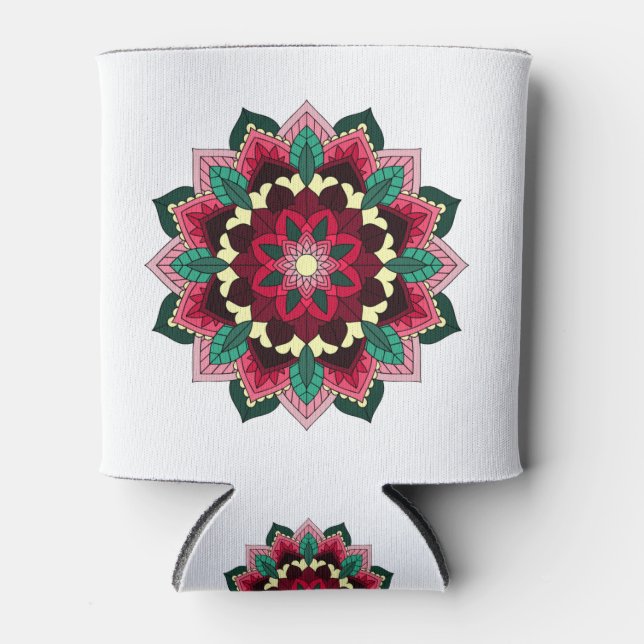 Porta-lata Padrão Mandala 02 em rosa profundo (Frente)