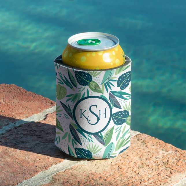 Porta-lata Padrão Moderno de Folhetos Tropicais Verdes (Piscina in situ)