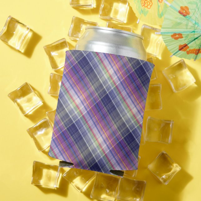 Porta-lata Padrão Moderno De Xadrez Roxo De Tartan. (Verão in situ)