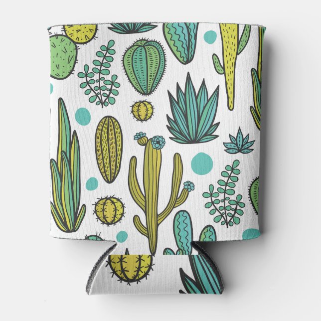 Porta-lata Padrão Natural dos Cactos Desenhados À Mão (Frente)