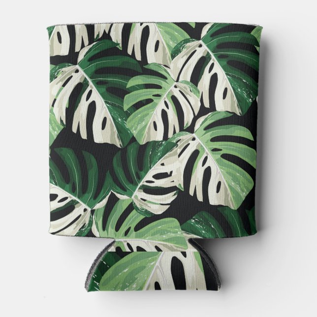 Porta-lata Padrão Negro Exótico Monstera Leaf (Frente)
