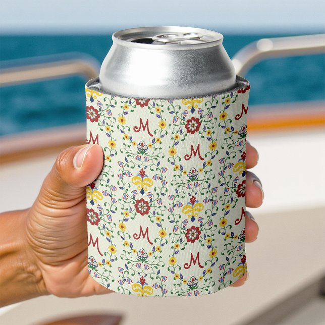 Porta-lata Padrão nórdico do Monograma Rosemaling escandinavo (Criador carregado)