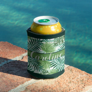 Porta-lata Padrão Personalizado de Folhas de Palmeira Verde