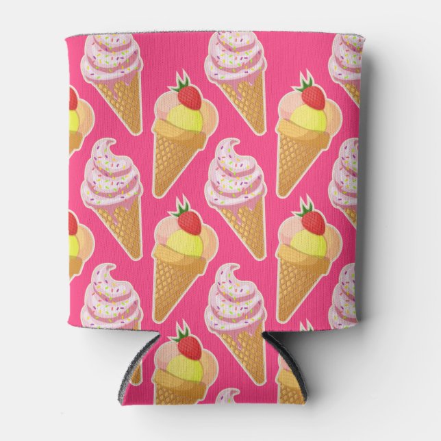 Porta-lata Padrão rosa Kawaii com sorvete de morango (Frente)