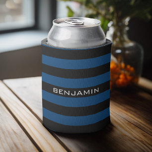 Porta-lata Padrão Striped preto e azul adiciona seu nome