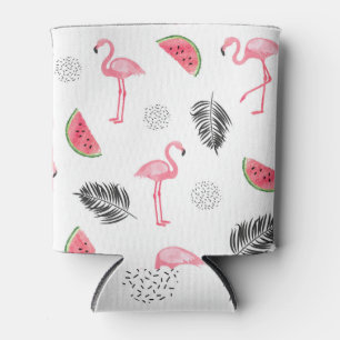 Porta-lata Padrão tropical com flamingos.