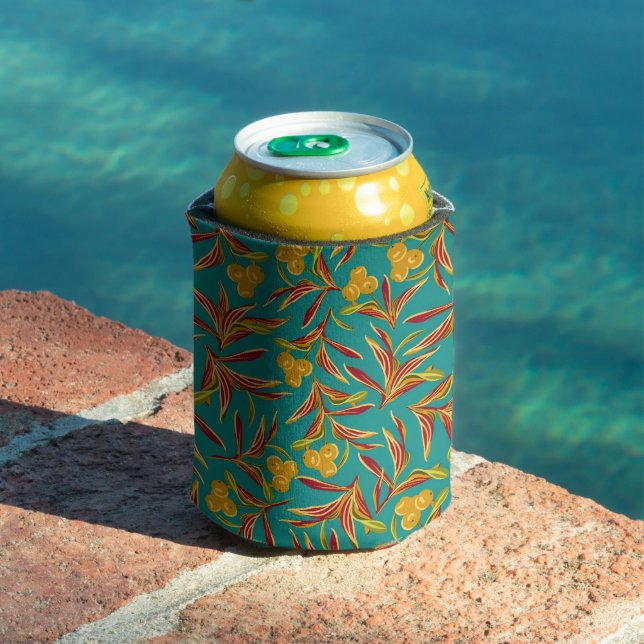 Porta-lata Padrão Tropical com Folhas Vermelhas e Amarelas (Piscina in situ)