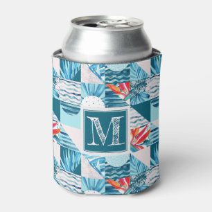 Porta-lata Padrão Tropical Teal Geométrico de Abstrato
