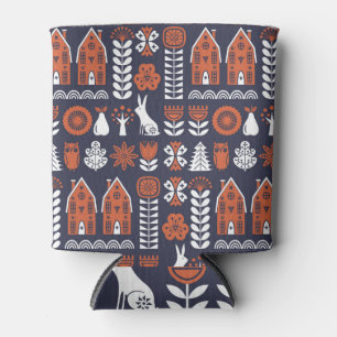 Porta-lata Padrão Vintage da Arte Folclórica Escandinava