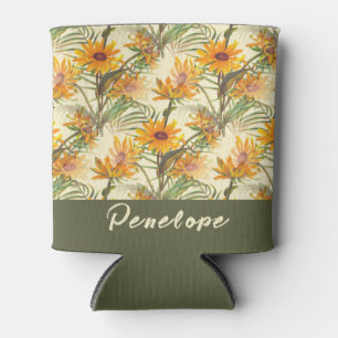 Porta-lata Padrão Vintage Sunflower Com Nome Bridesmaid