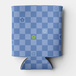 Porta-lata Padrão Xadrez Floral Nº 01 - Azul Claro