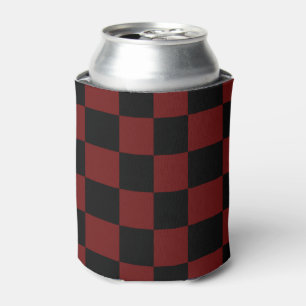 Porta-lata Padrão Xadrez Vermelho Cranberry e Preto
