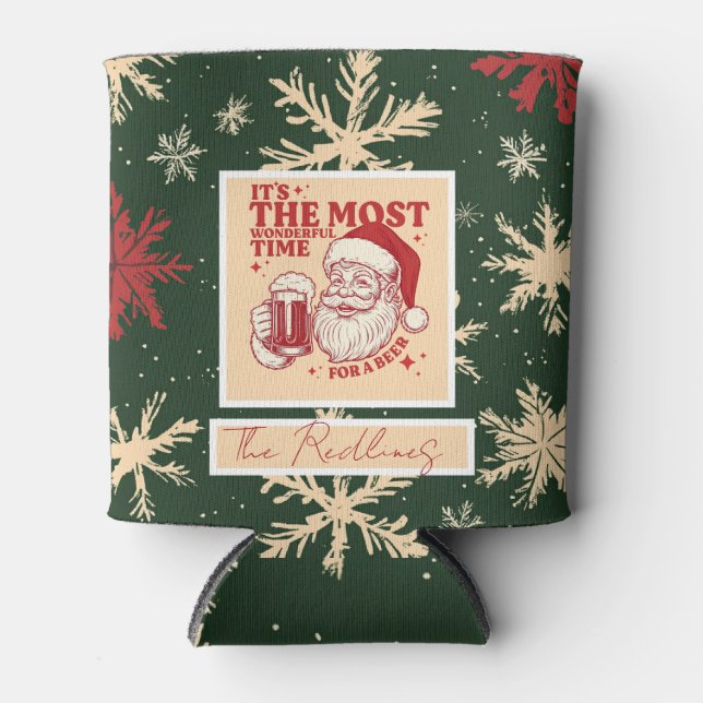 Porta-lata Padrões de Natal Verdes (Frente)