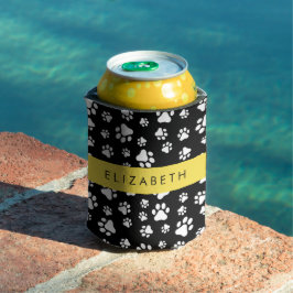 Porta-lata Padrões de pata, patas de cão, preto e branco, seu