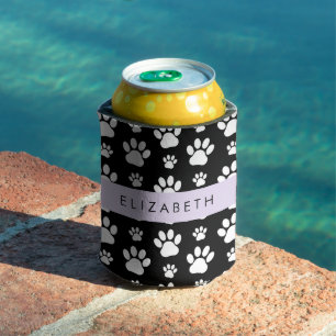 Porta-lata Padrões de pata, patas de cão, preto e branco, seu