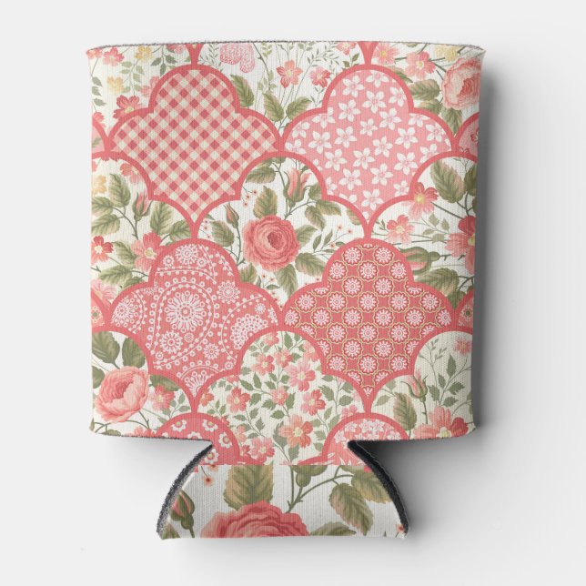 Porta-lata Padrões de retalhamento de Rosas de Pastel (Frente)