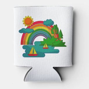 Porta-lata Paisagem de viagem de barco sob nuvens solares e a