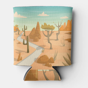 Porta-lata Paisagem Desert Road: Cartoon Vintage.