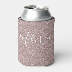 Porta-lata Paisley branco personalizado e dourado-rosado