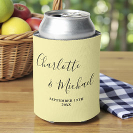 Porta-lata Pale Yellow Script Minimalist Wedding