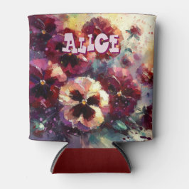 Porta-lata Pansias Florais Impressionistas Maroon Personaliza