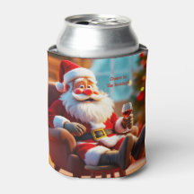 Papai Noel engraçado relaxando com vinho tinto