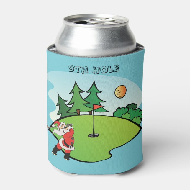 Porta-lata Papai Noel jogando golfe no 9º buraco (Can Front)
