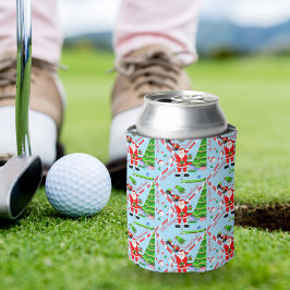 Porta-lata Papai Noel jogando golfe perto da árvore de Natal