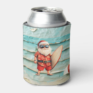 Porta-lata Papai Noel na praia para o Natal de Verão