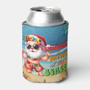 Porta-lata Papai Noel na praia para o Natal de Verão