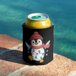 Porta-lata Papai Noel Pinguim Luzes Natal Pinguins Xmas