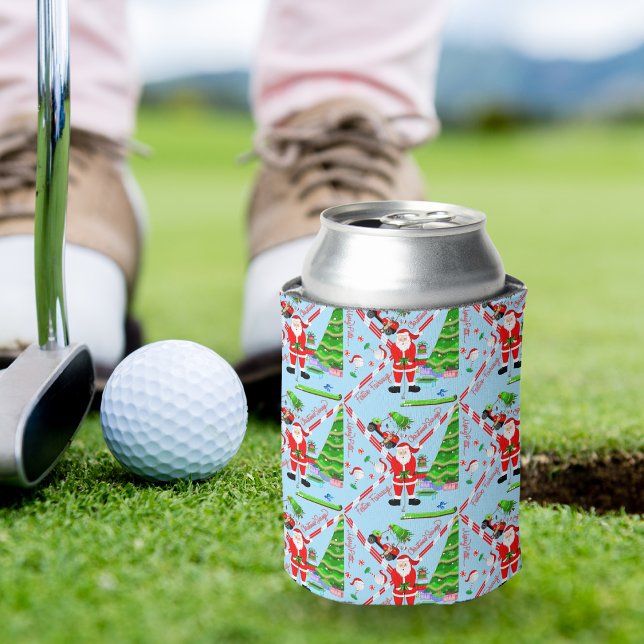 Porta-lata Papais noeis Golfe na Árvore de Natal (Fore! Delightful Christmas golf pattern—perfect gift for golfers to stay refreshed.)